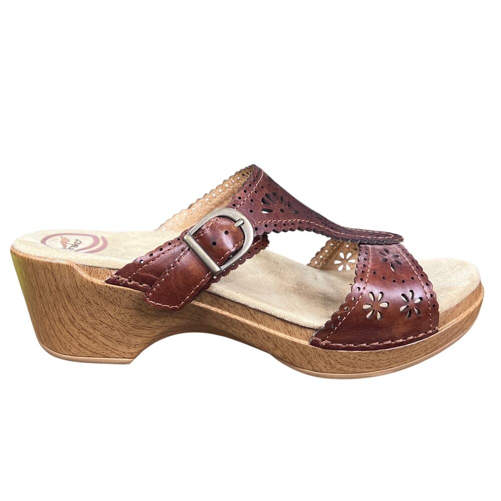 Dansko Sapphire Brown Leather LaserCut Wedge Sandals Size 41 US 10.5/11
